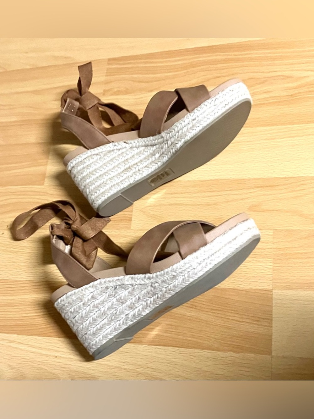 Soda Dark Tan Woven Espadrille Wedge Sandal with Ankle Tie: Size 6.5 NWOT - Picture 3 of 8